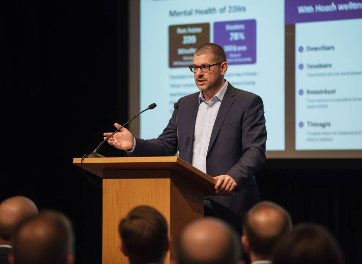 Elliot Rose speaking at a professional conference