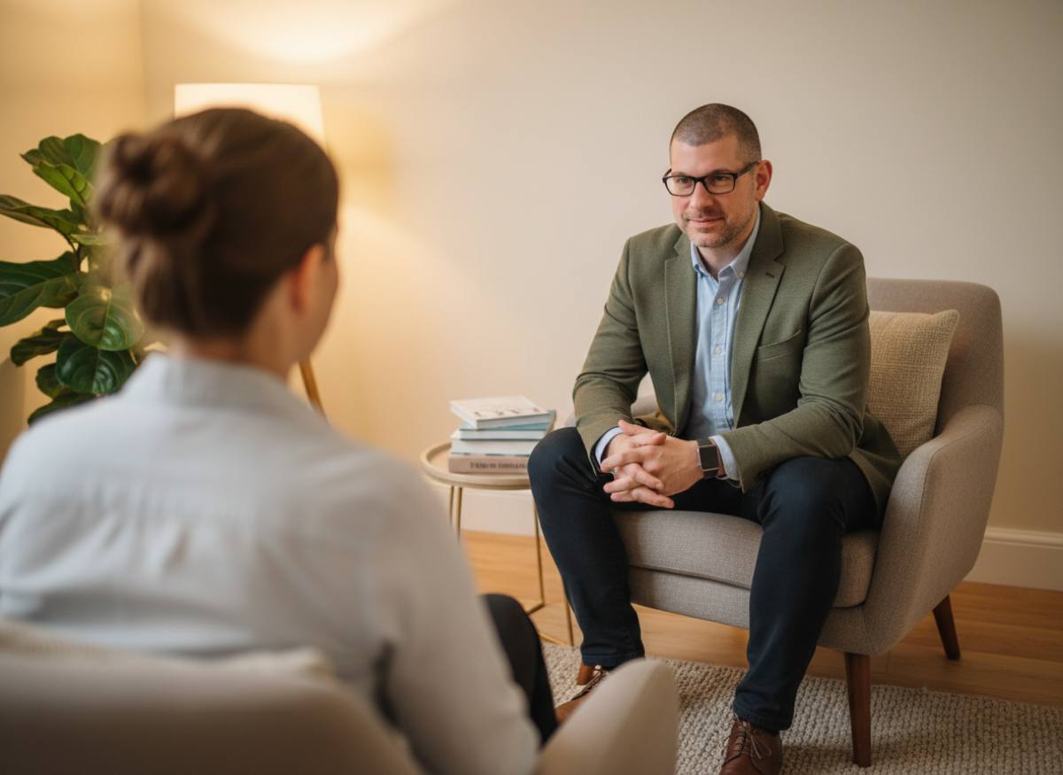 Elliot Rose in a one-to-one CBT therapy session