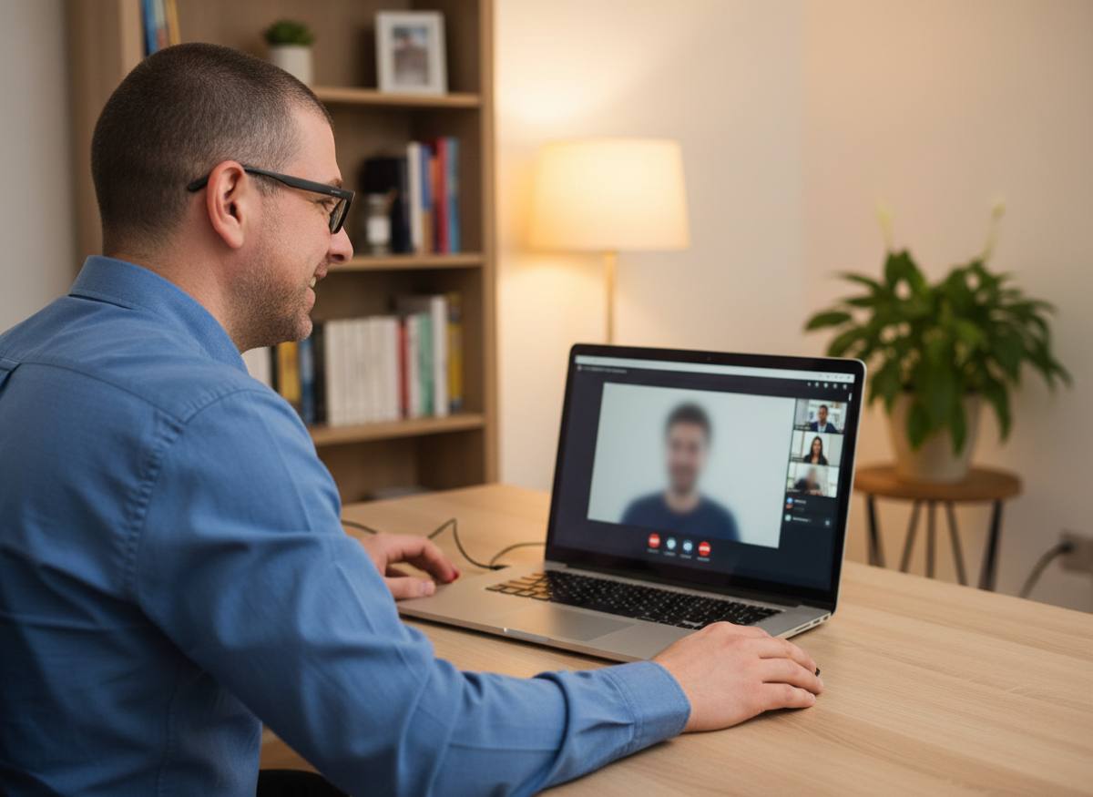 Elliot Rose conducting an online therapy session